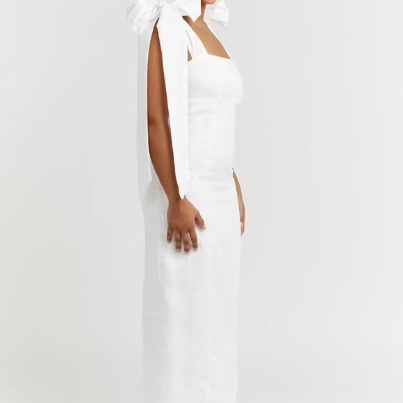 DISSH - White Aisle Linen Tie Bow Midi Dress - Picture 3 of 9